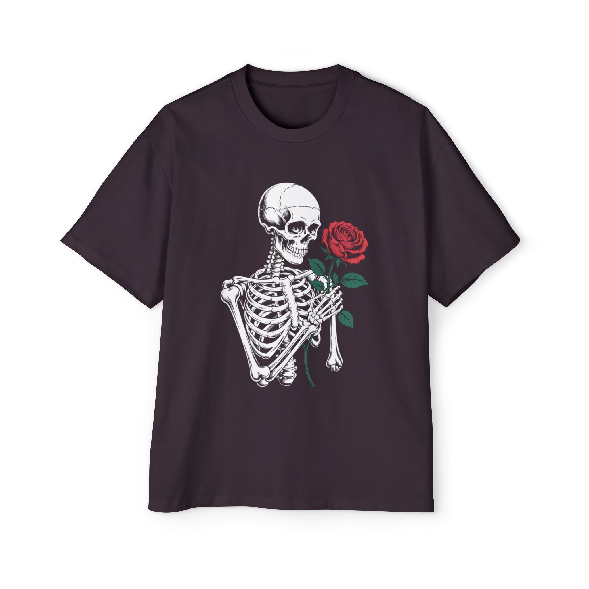 Skeleton Holding Rose Graphic Tee — "DEVINE INTERVENTION" Mens Oversized Shirt