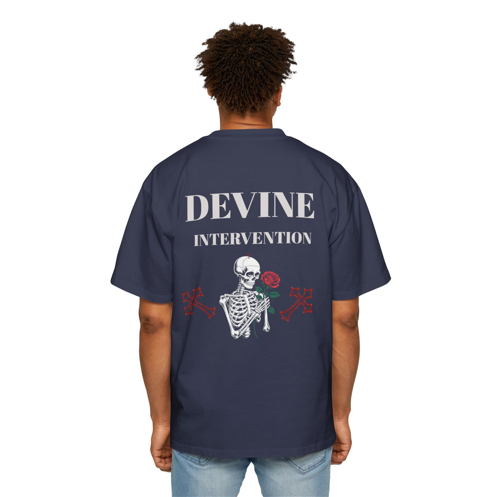 Skeleton Holding Rose Graphic Tee — "DEVINE INTERVENTION" Mens Oversized Shirt