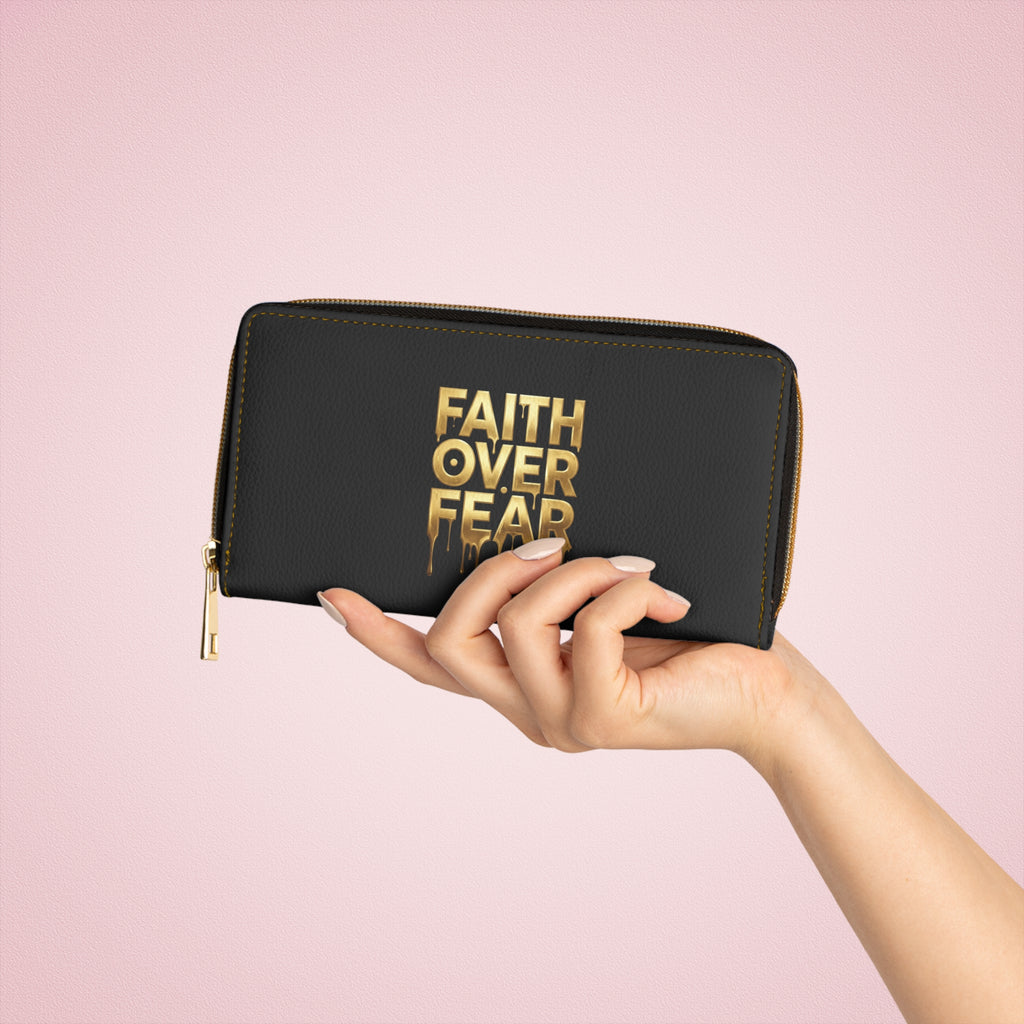 Faith Over Fear Zipper Wallet – Gold Drip Inspirational Wallet