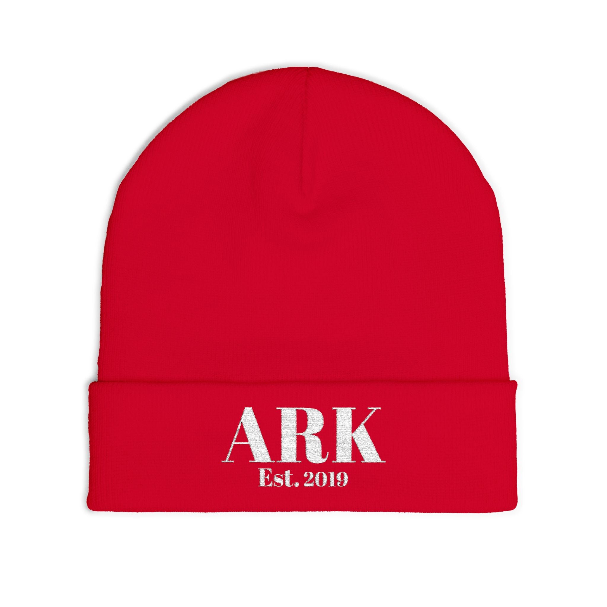Embroidered 'ARK Est. 2019' Knit Beanie — Cozy Winter