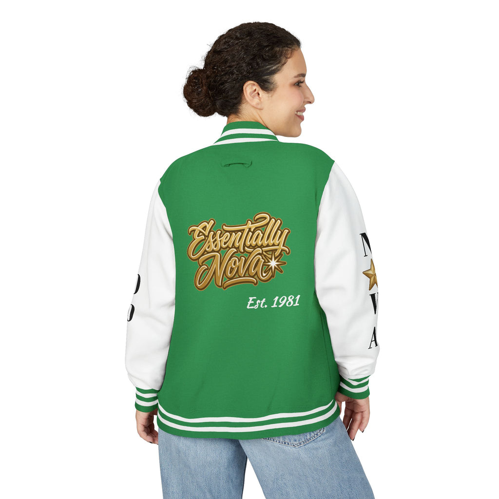 Letterman Jacket — "Essentially Nova" Varsity Bomber with Gold Script & Star Accents