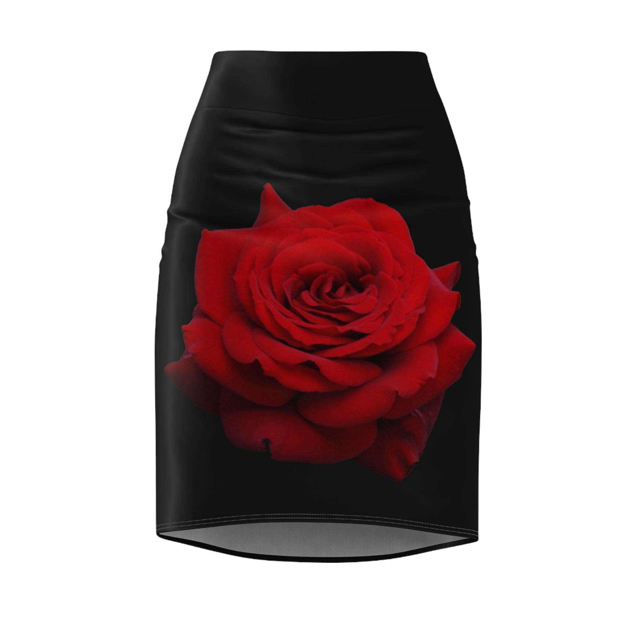 Red Rose Pencil Skirt — Black Skirt for Women