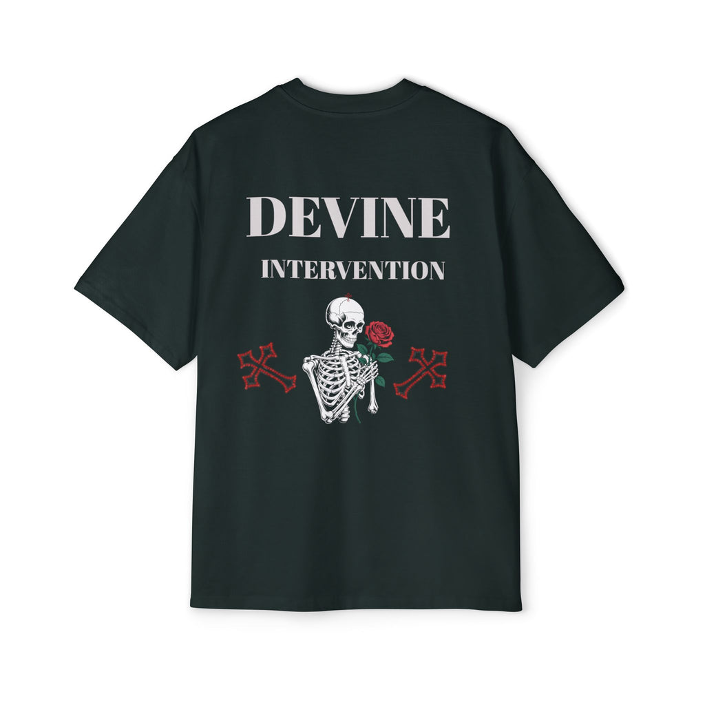 Skeleton Holding Rose Graphic Tee — "DEVINE INTERVENTION" Mens Oversized Shirt