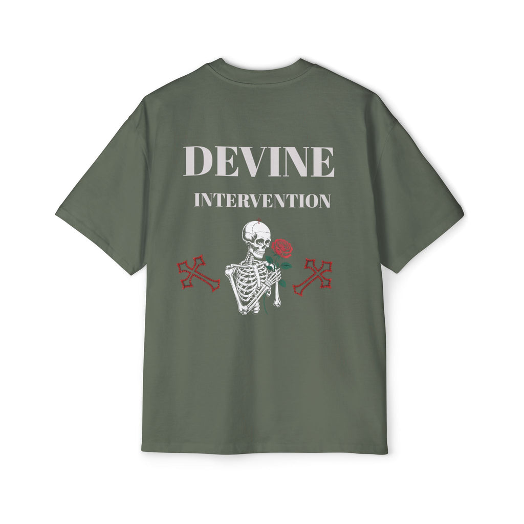 Skeleton Holding Rose Graphic Tee — "DEVINE INTERVENTION" Mens Oversized Shirt