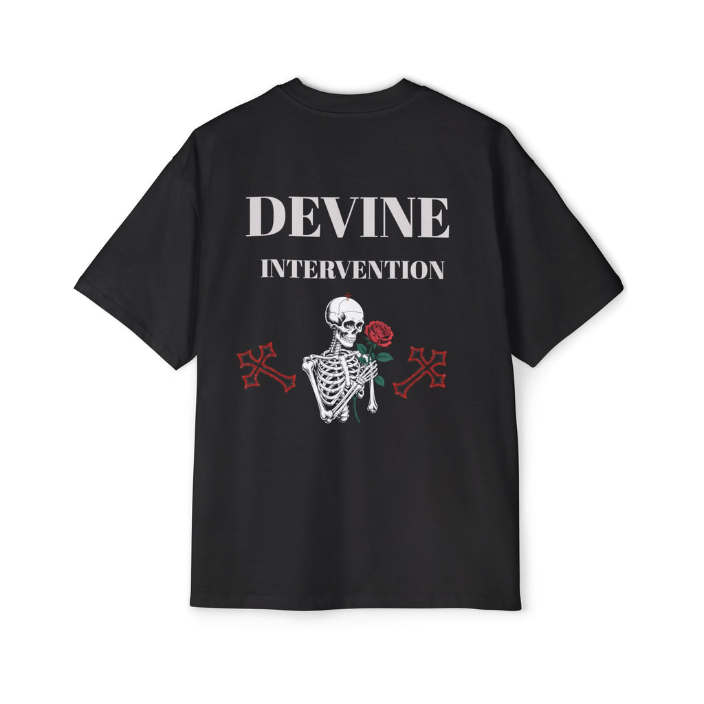 Skeleton Holding Rose Graphic Tee — "DEVINE INTERVENTION" Mens Oversized Shirt