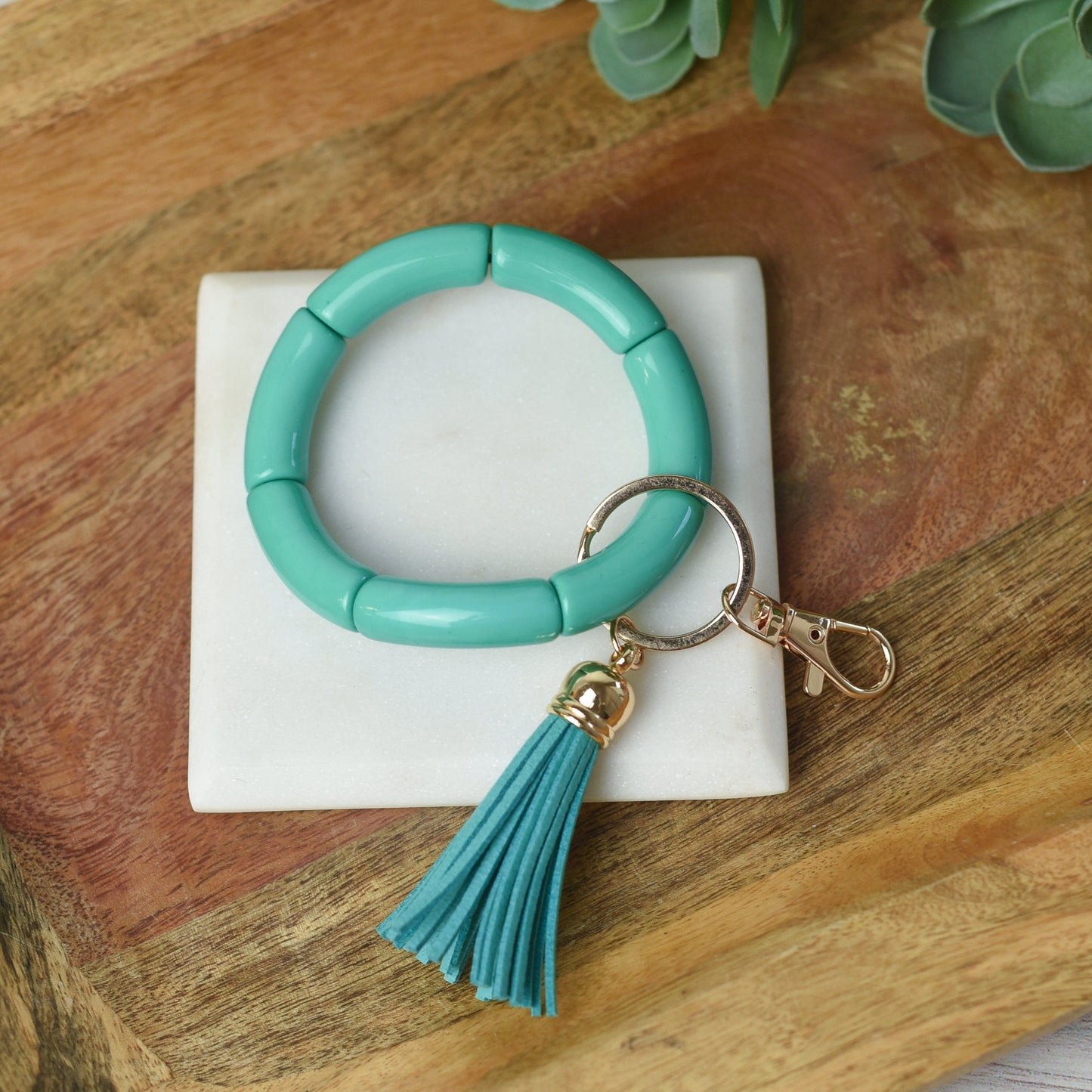Katie Tube Bead Stretch Bracelet with Tassel and Keychain