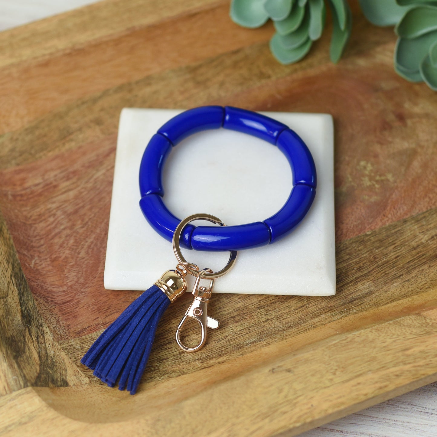 Katie Tube Bead Stretch Bracelet with Tassel and Keychain