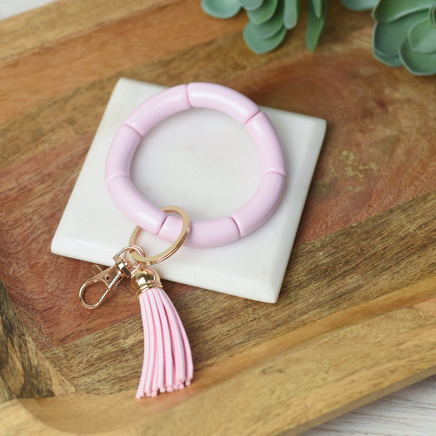 Katie Tube Bead Stretch Bracelet with Tassel and Keychain