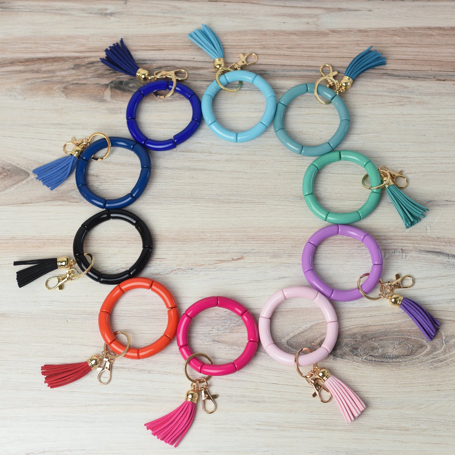 Katie Tube Bead Stretch Bracelet with Tassel and Keychain