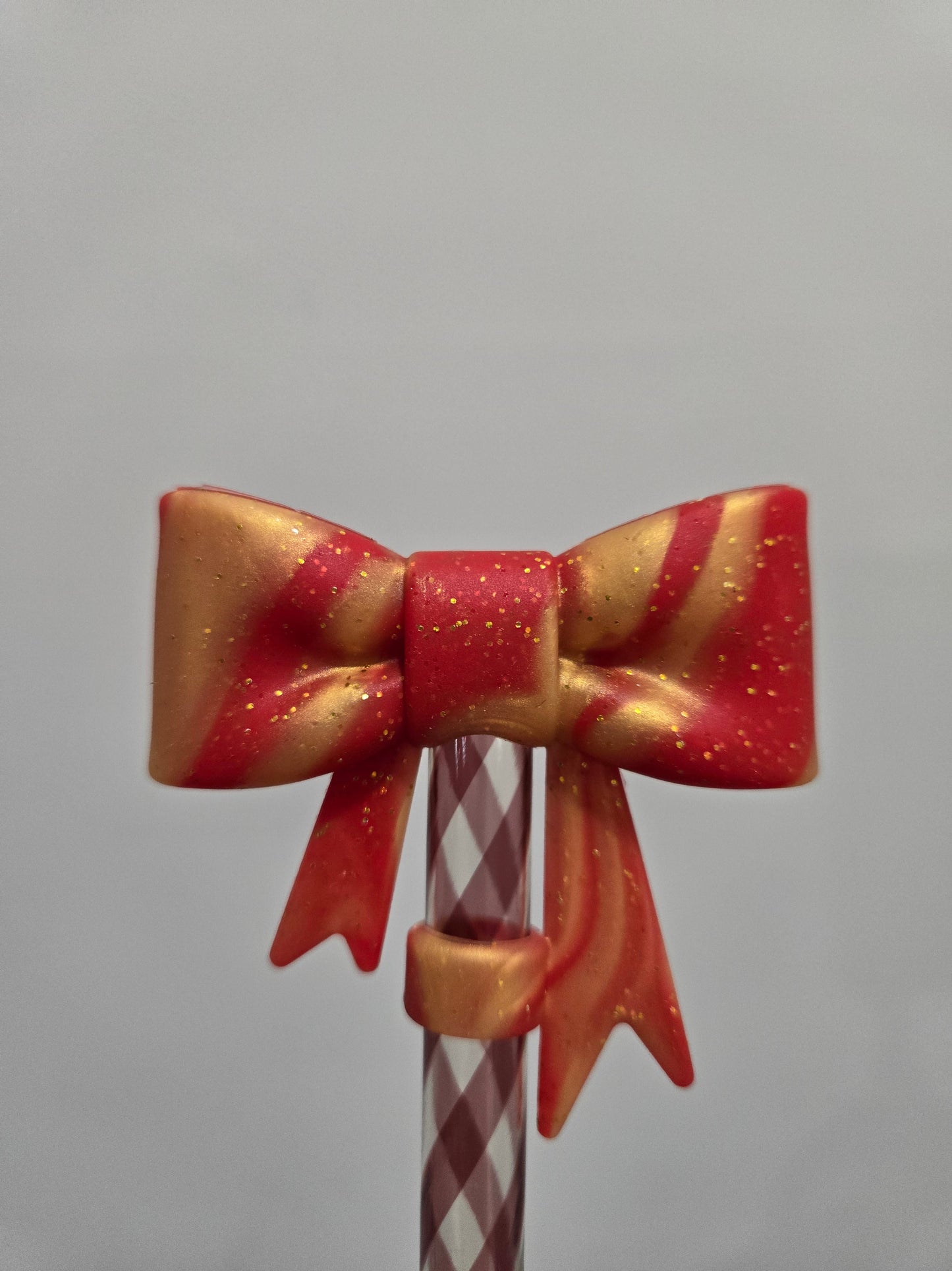 Scarlet Tinsel Glittered Bow Topper