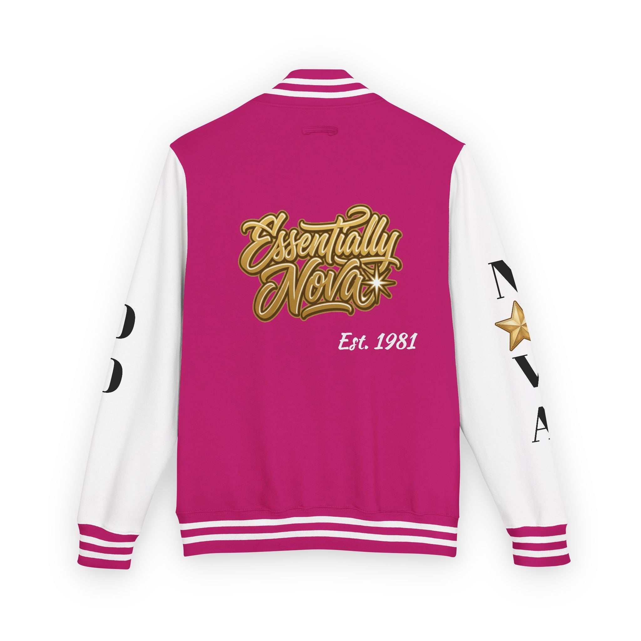 Letterman Jacket — "Essentially Nova" Varsity Bomber with Gold Script & Star Accents