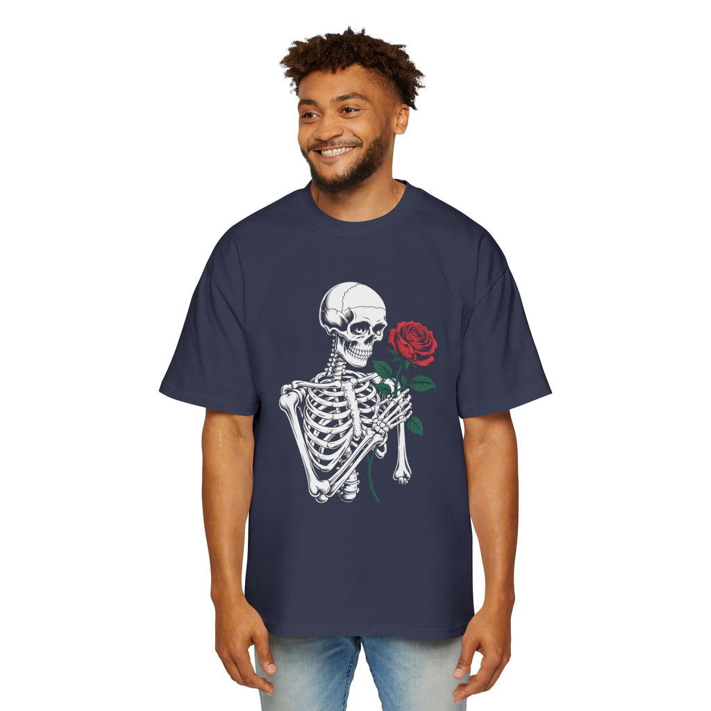 Skeleton Holding Rose Graphic Tee — "DEVINE INTERVENTION" Mens Oversized Shirt