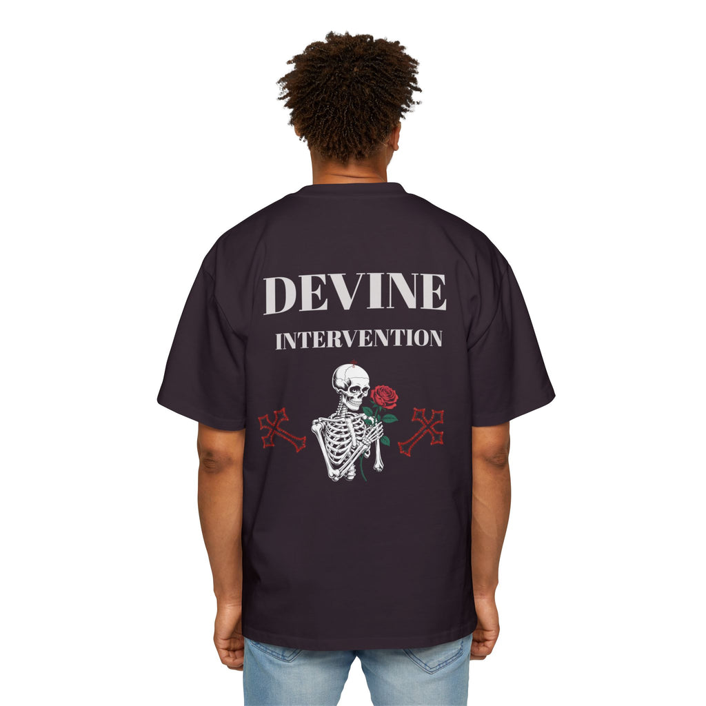 Skeleton Holding Rose Graphic Tee — "DEVINE INTERVENTION" Mens Oversized Shirt