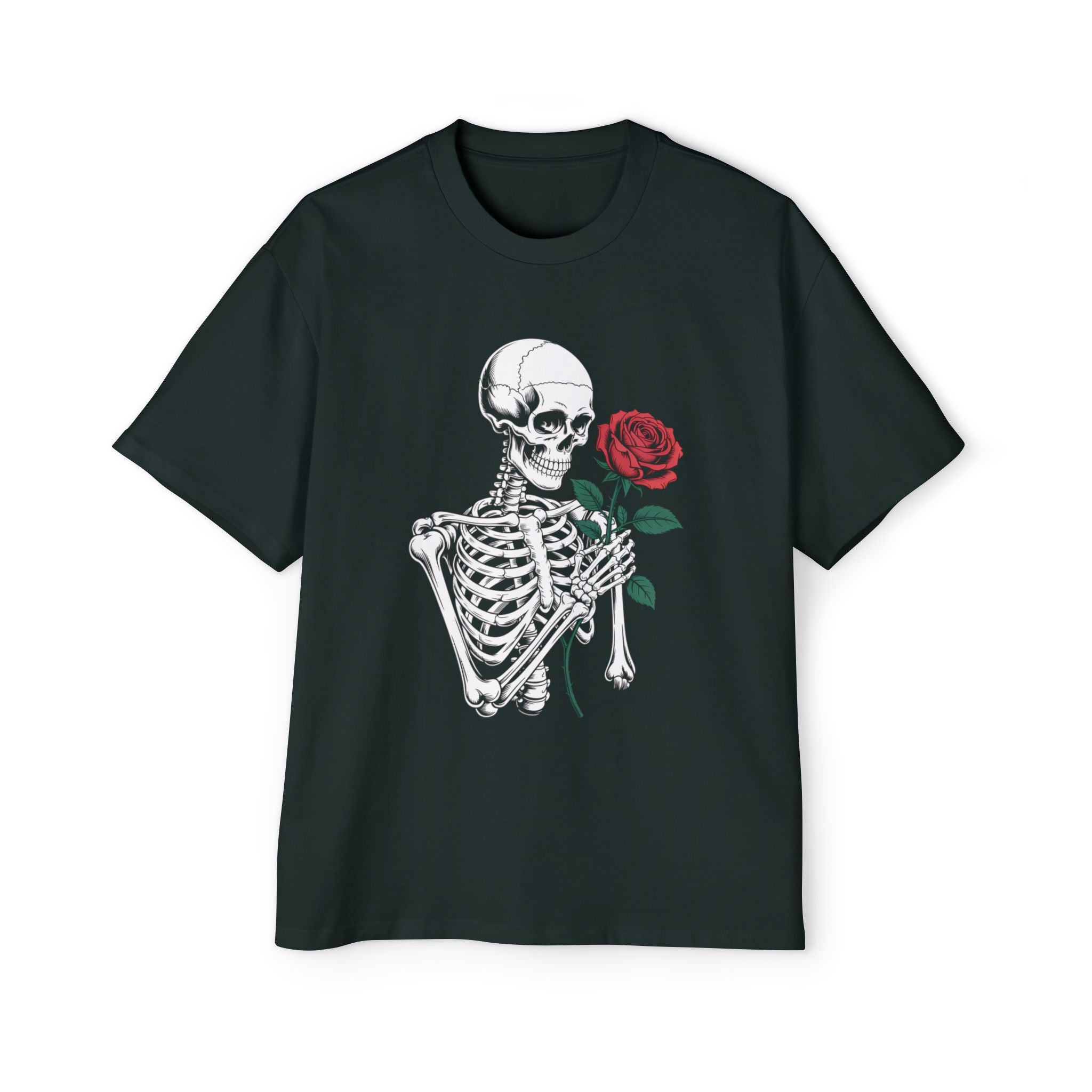 Skeleton Holding Rose Graphic Tee — "DEVINE INTERVENTION" Mens Oversized Shirt
