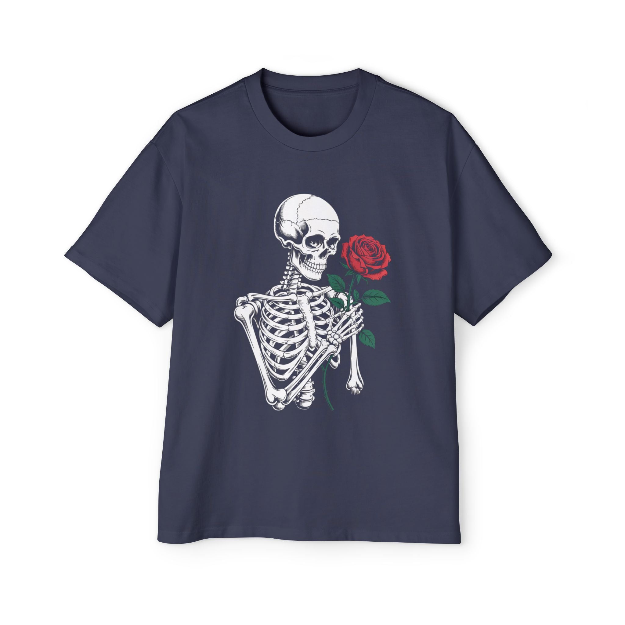 Skeleton Holding Rose Graphic Tee — "DEVINE INTERVENTION" Mens Oversized Shirt