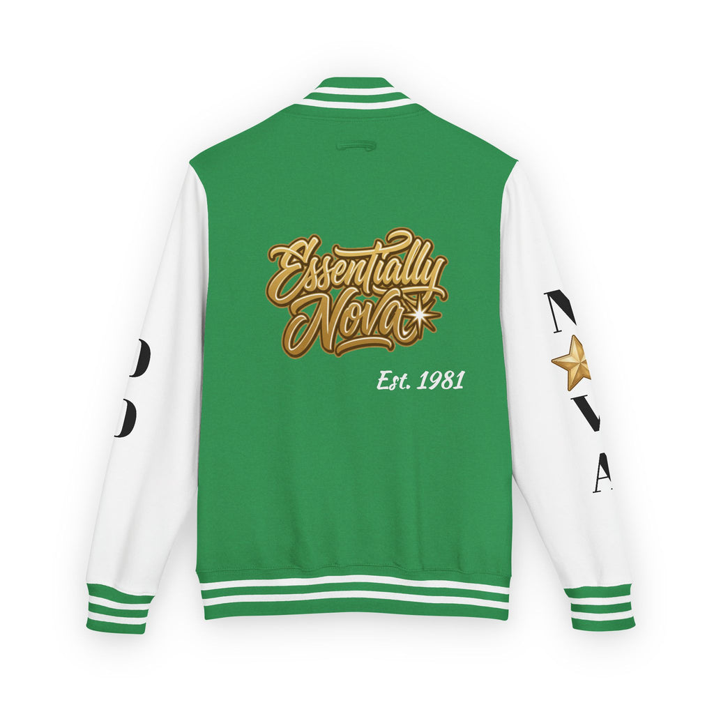 Letterman Jacket — "Essentially Nova" Varsity Bomber with Gold Script & Star Accents