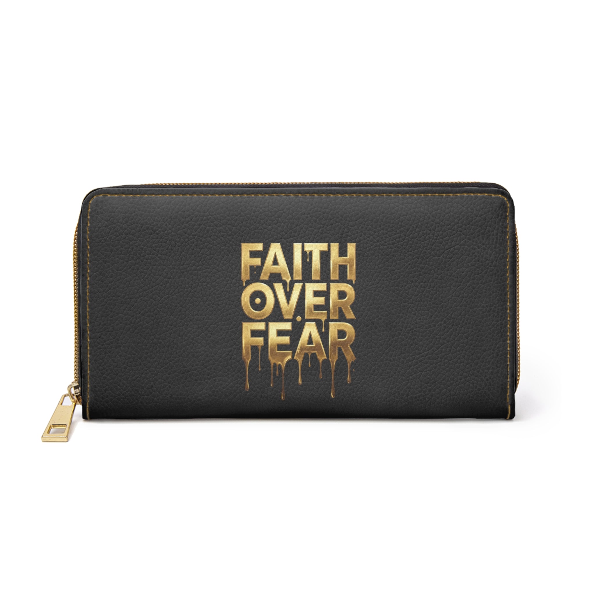 Faith Over Fear Zipper Wallet – Gold Drip Inspirational Wallet