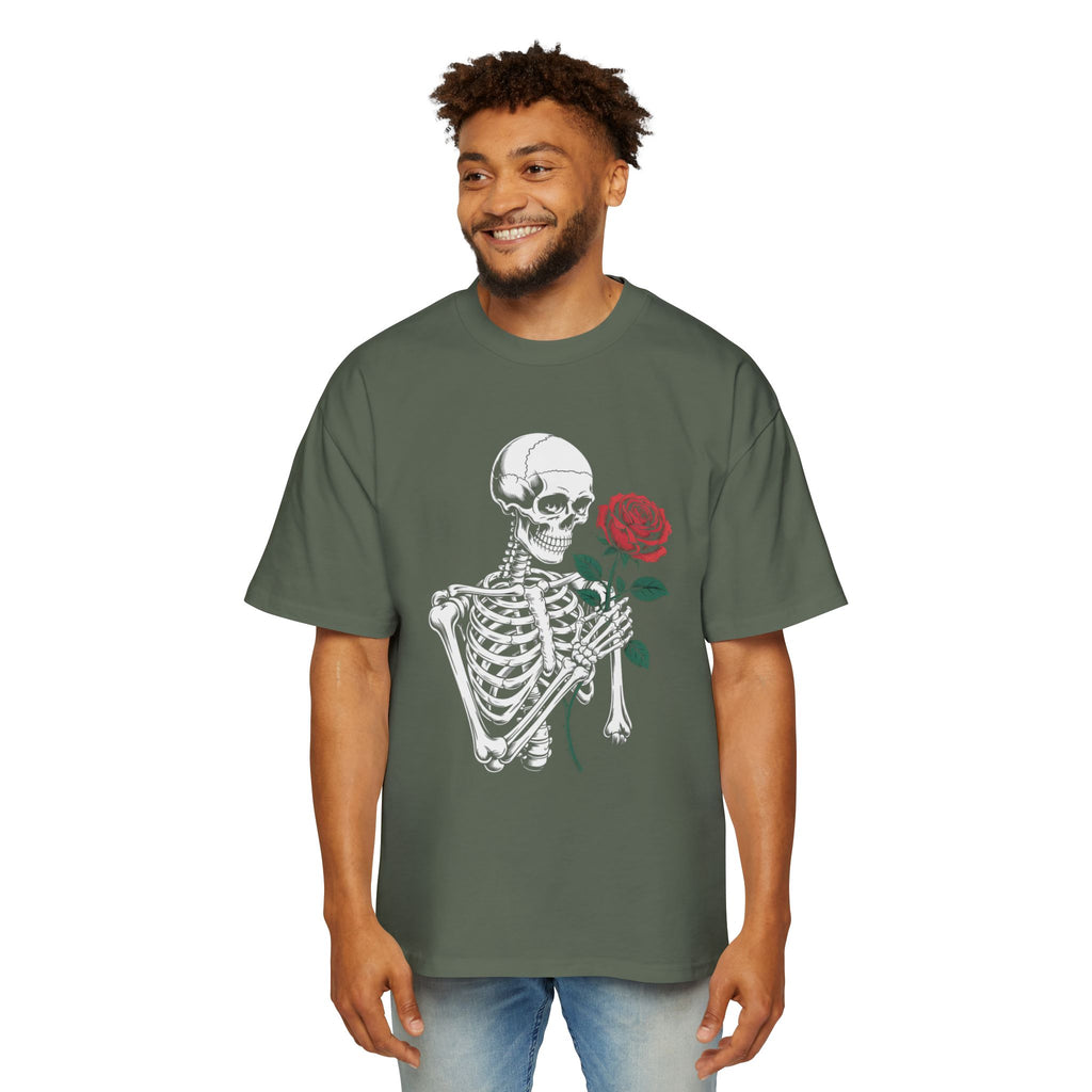 Skeleton Holding Rose Graphic Tee — "DEVINE INTERVENTION" Mens Oversized Shirt