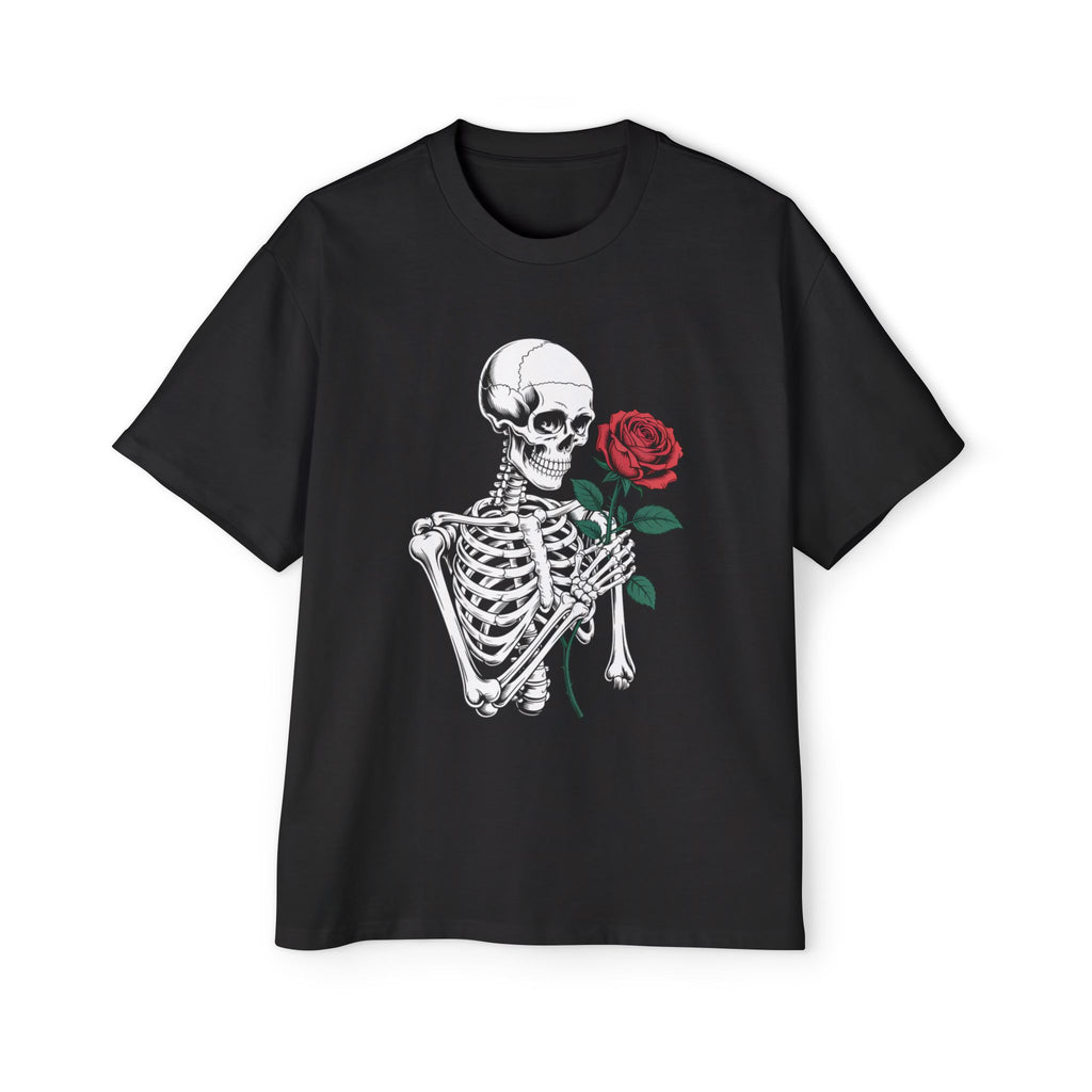 Skeleton Holding Rose Graphic Tee — "DEVINE INTERVENTION" Mens Oversized Shirt