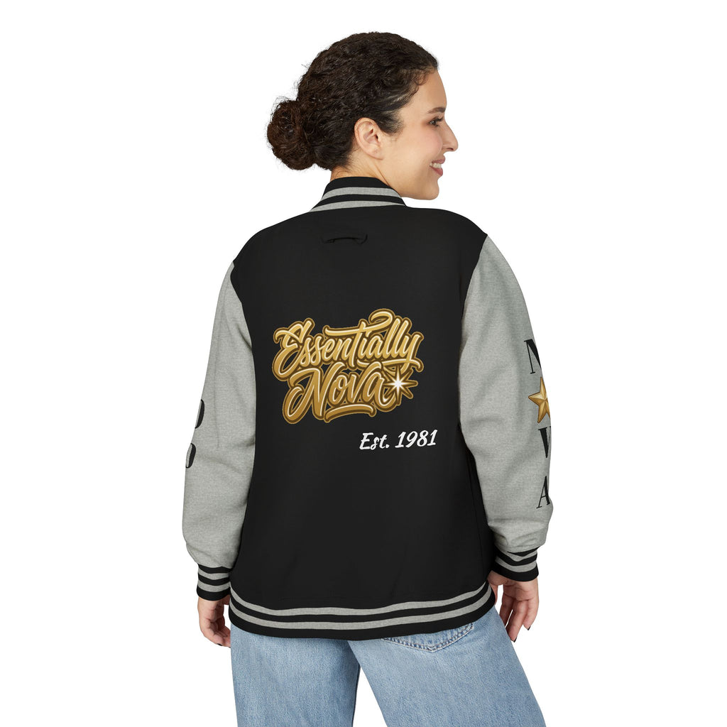 Letterman Jacket — "Essentially Nova" Varsity Bomber with Gold Script & Star Accents