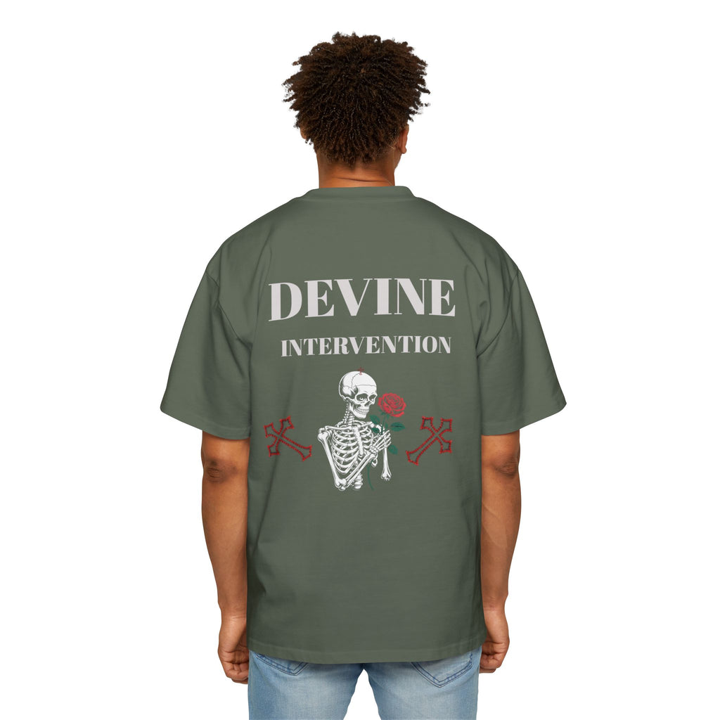 Skeleton Holding Rose Graphic Tee — "DEVINE INTERVENTION" Mens Oversized Shirt