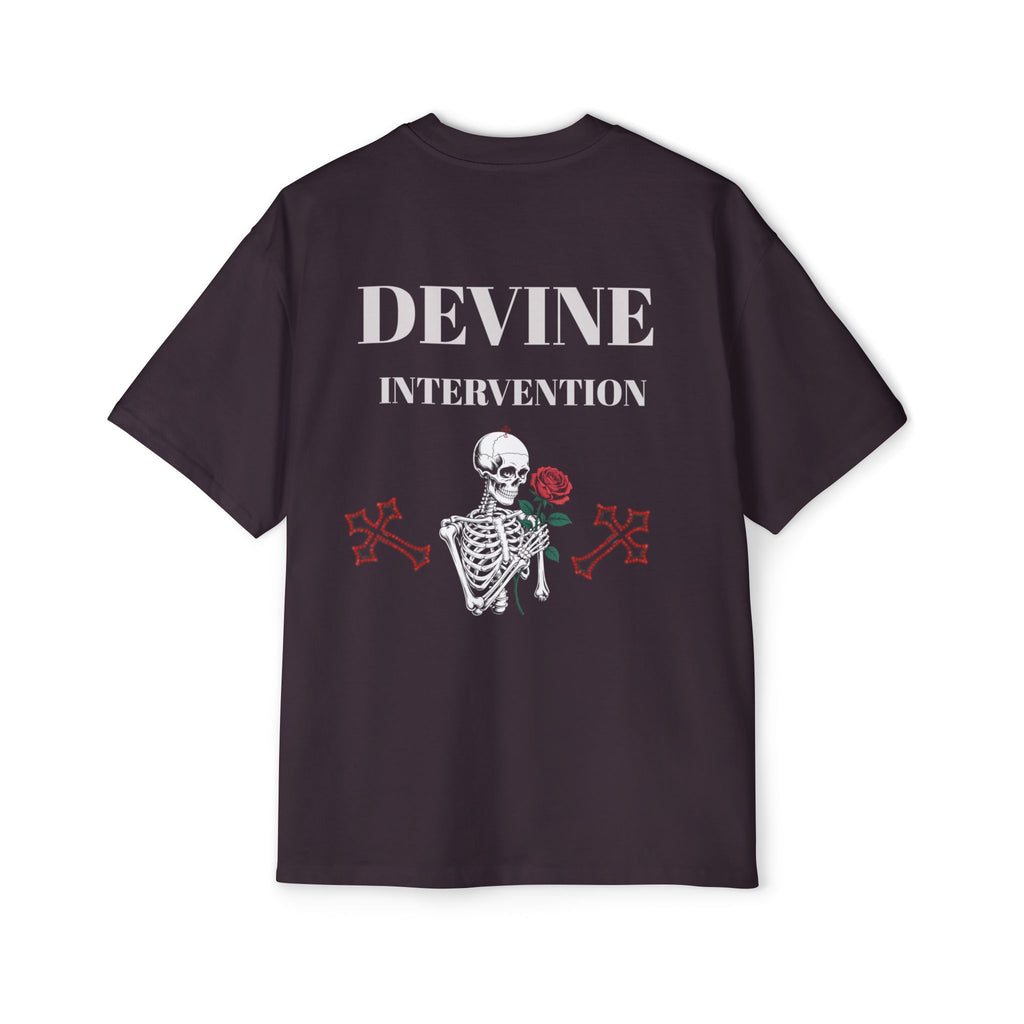 Skeleton Holding Rose Graphic Tee — "DEVINE INTERVENTION" Mens Oversized Shirt