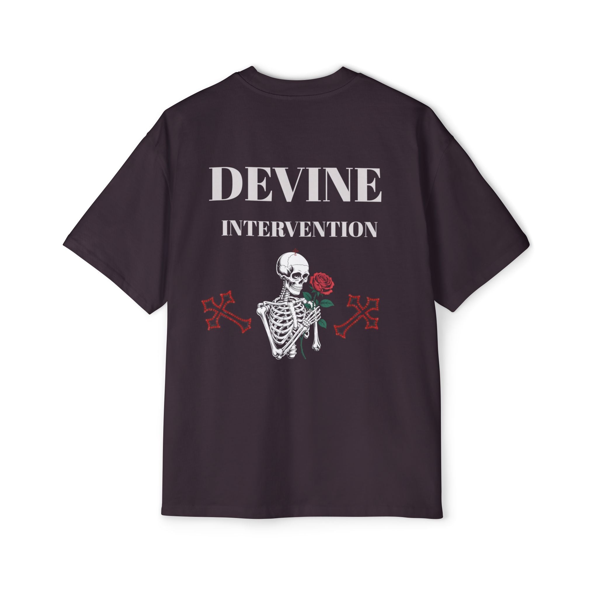 Skeleton Holding Rose Graphic Tee — "DEVINE INTERVENTION" Mens Oversized Shirt
