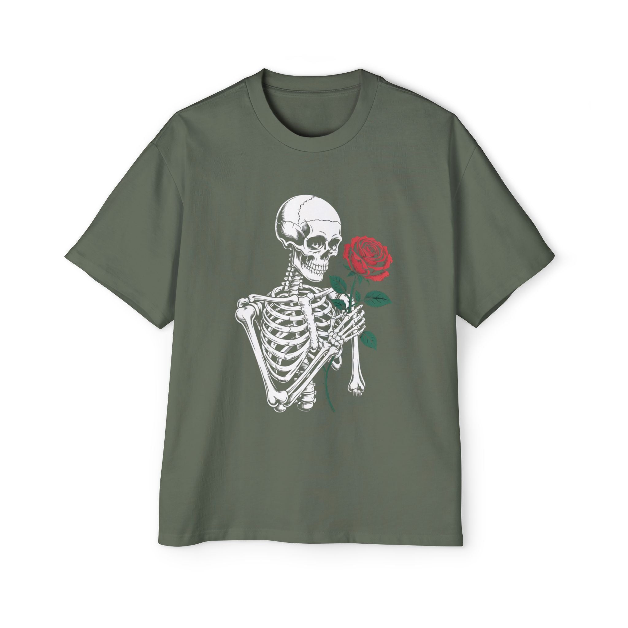 Skeleton Holding Rose Graphic Tee — "DEVINE INTERVENTION" Mens Oversized Shirt
