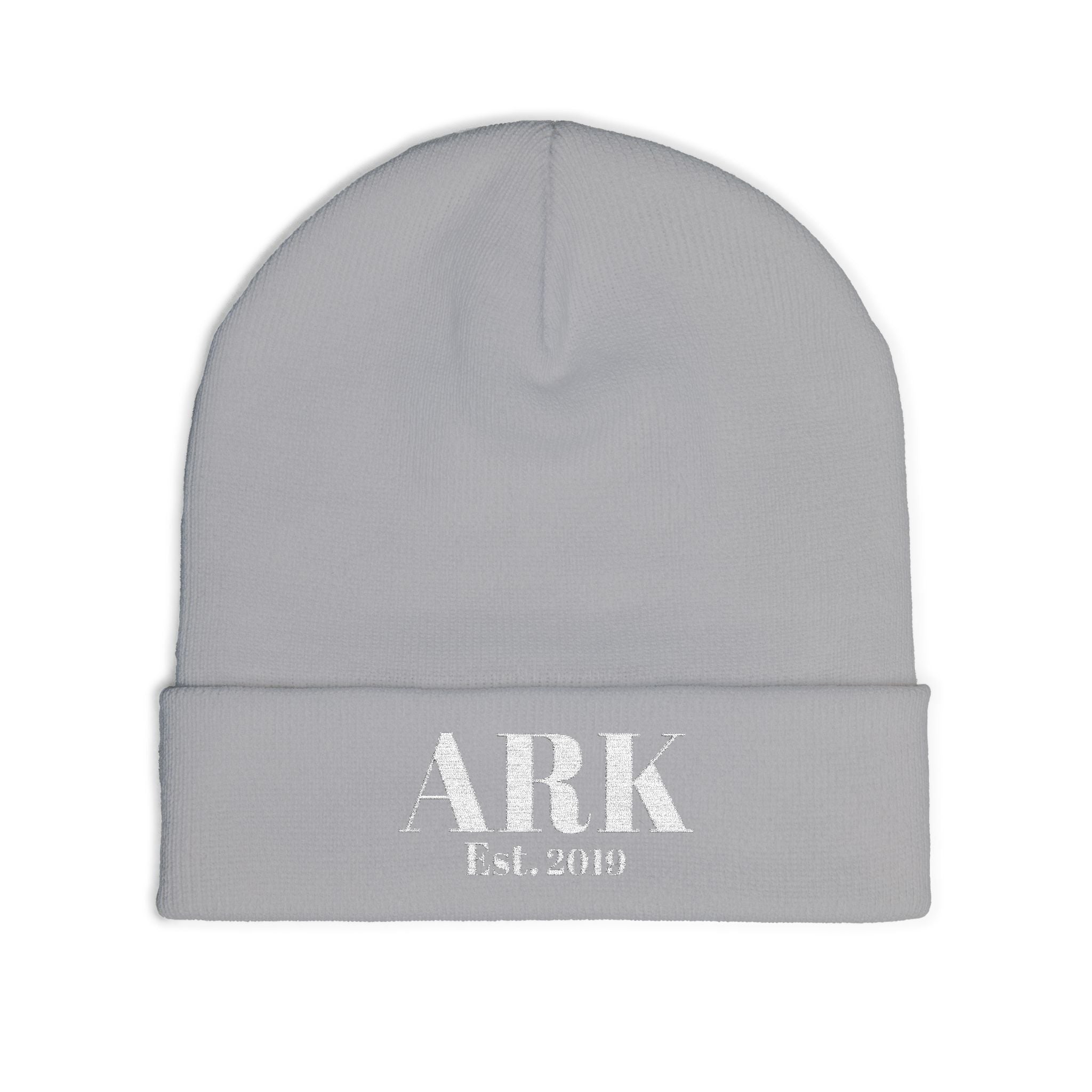 Embroidered 'ARK Est. 2019' Knit Beanie — Cozy Winter